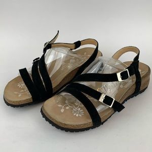 Haflinger Black Suede Strap Comfort Sandal Sz 7.5